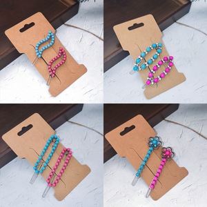 2PCS New Retro Bowknot Turquoise <strong>Hair</strong> <strong>Clip</strong> <strong>Set</strong> - Pink &amp; Blue Geometric Pattern Inlay - Chic Western Style Bobby Pins for Women - Product Image 2