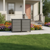 Abri de jardin extérieur compact en résine avec structure métallique résistante aux intempéries, double porte verrouillable et bac à déchets intégré