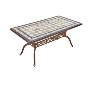 Outdoor Marble Top Aluminum <b>Table</b> Rectangular Traditional Weather Resistant Outdoor Furniture - Product Image 1