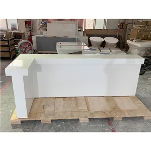 White Glossy Color L Shaped Artificial Stone Simple Design Mini Bar Counter Home Furniture