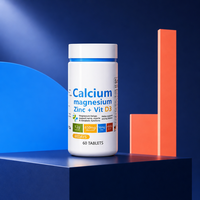 Complément Minéral Calcium Magnésium Zinc + D3 en Comprimés, Fourniture Directe Usine, Flacon de 60 Comprimés, Marque Privée, Faible MOQ, Vente en Gros