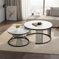 Ensemble de table basse extensible moderne et durable avec plateau en pierre frittée et pieds en métal pour le salon