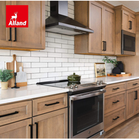 Armoires de cuisine sur mesure Allandgroup de style transitionnel en bois d'érable avec finition teintée, portes Shaker, îlot et poignées