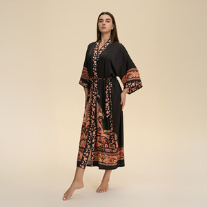 Luxury Satin Long Sleeve <b>Nightgown</b> <b>Women</b> Elegant Regular Comfortable Sleepwear Printed Loungewear Eid Holiday Solid Sexy - Product Image 3