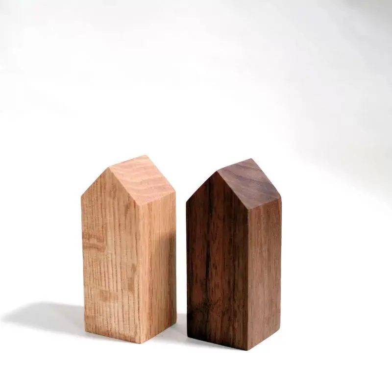 Mini maison en bois de noyer noir jouets éducatifs en bois empiler bloc en forme de maison en bois 5cm