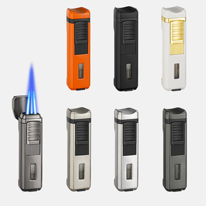 Encendedor de Cigarros para Hombre con <span class=keywords><strong>Triple</strong></span> Llama Azul, Soporte Lateral de Malla de Acero Inoxidable Único y Ventana Visible de Combustible - Product Image 6