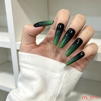 Venta al por Mayor de 24 Uñas Postizas Largas en Degradado Verde y Negro, Uñas de ABS Reutilizables con Pegamento, Kit de Salón OEM
