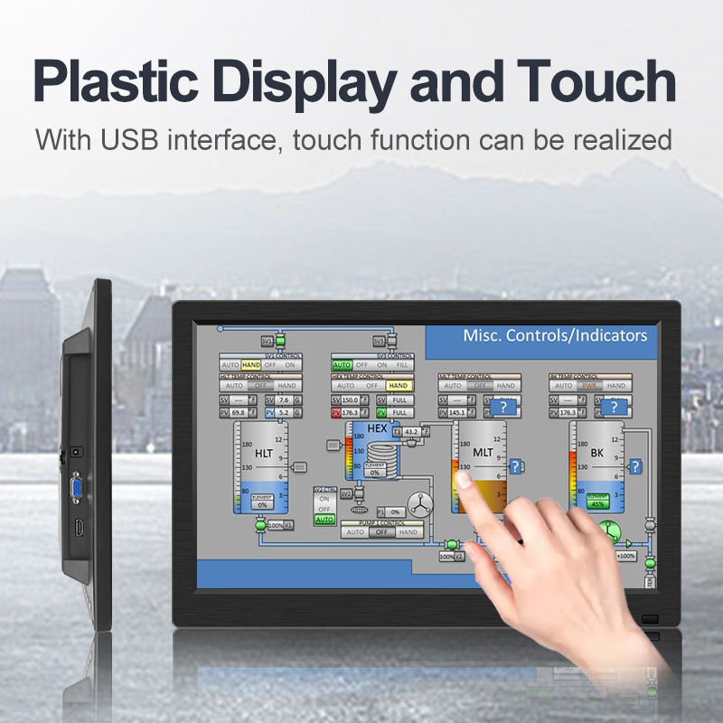 11.6 Inch Widescreen IPS HD LED Backlit Desktop Monitor USB Input with Plastic Case for Industrial Equipment VGA Input