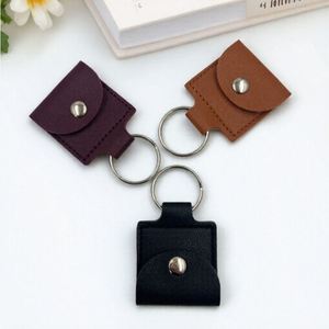 Wholesale PU Leather Cable Organizer Keychain Customizable Snap Button Mini Pouch for Sale Cable <b>Key</b> <b>Ring</b> Portable Storage <b>Bag</b> - Product Image 1