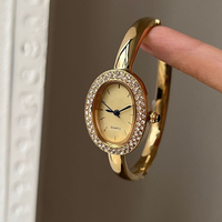 Gelang jam tangan emas wanita, rantai tangan Retro mewah berlian mawar desain Tautan emas kecil geometris modis