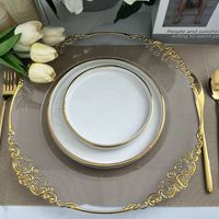Assiettes de présentation en acrylique transparent de 13 pouces avec bord doré pour événements et mariages