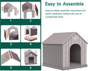 Kahve renkli köpek evi hava koşullarına dayanıklı reçine kulübesi hava delikleri yükseltilmiş zemin küçük büyük köpekler için kolay temiz montaj - Product Image 5