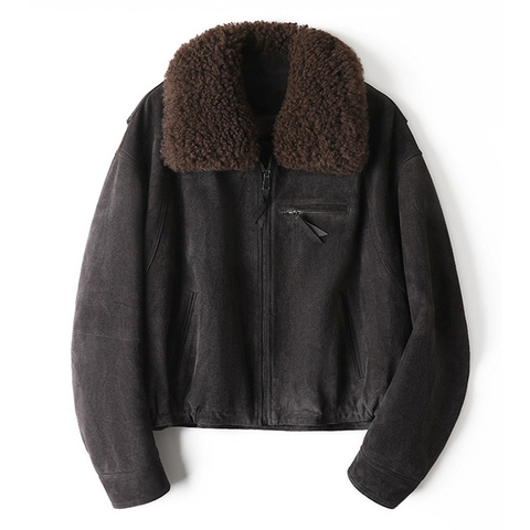 565 Removable Lamb Fur Collar Motorcycle Goose Down Sheepskin Down Jacket for Women