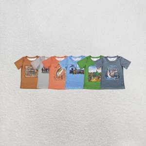 เสื้อยืดแขนสั้นลายพิมพ์สัตว์สำหรับเด็กผู้ชาย พร้อมส่ง ลายสุนัขล่าสัตว์ เป็ด กวาง ตกปลา - Product Image 1