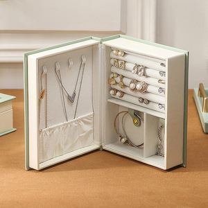 Factory new design square jewelry storage box Book shaped jewelry storage box White Leather Jewelry Box Organizer