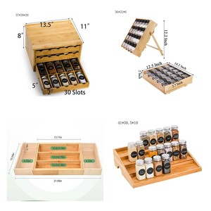 Bamboo <b>Spice</b> <b>Rack</b> Multi Layer Drawer Foldable Pull Out Kitchen Storage 30 Slots <b>Rotatable</b> Seasoning Organizer - Product Image 1