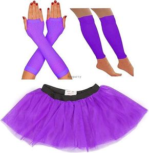 80s Tutu Fancy Dress Suit for Women Neon Tutu Skirt Party Accessories for Women Tutu Neon Leg Warmers <strong>Fishnet</strong> Gloves Rave <strong>Outfit</strong> - Product Image 2