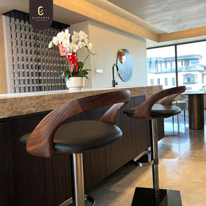 Smooth Hard Ebony Wood Luxury Home Bar Counter Dining Rotatable <strong>Height</strong> <strong>Adjustable</strong> Genuine Leather Modern Bar <strong>Stool</strong> - Product Image 4