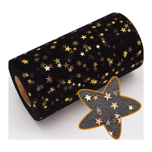 Vàng Lá Sao Vải Tuyn <span class=keywords><strong>Spool</strong></span> 6 Inch 50 Yards Lấp Lánh Lá Lưới Ribbon Cho Tutu Váy Bé Tắm Sinh Nhật Đảng Tự Làm - Product Image 1