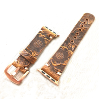 Ya296 Tali Jam Tangan Kulit Bunga, Tali Jam Tangan Mewah untuk Apple Watch Series 1 2 3 4 5 6 7 Se 38/40/41Mm 42/44/45Mm