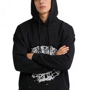 Felpa con Cappuccio Nera con Motivo a Stelle Glitterate, Design con Spalle Scese, Maniche Lunghe, Tasca Frontale e Logo in Strass - Product Image 2