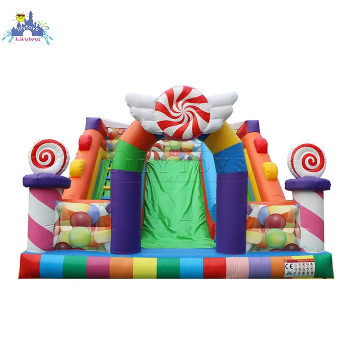 Şişme combo şeker tema atlama kaydıraklı oyun kalesi eğlenceli şehir combo bouncy kale doğum günü partisi