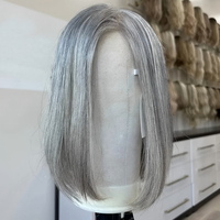 Postiche à clipser en cheveux vierges européens, mélange argent clair, 6x6, dentelle ultra-fine, topper pour femmes souffrant de perte de cheveux