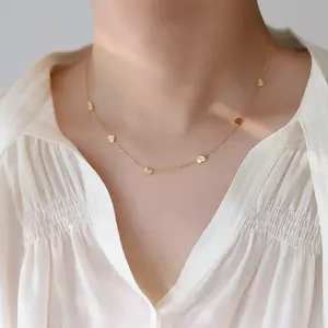 Petit collier ras du cou à paillettes en forme de cœur et de fleur, chaîne fine en acier inoxydable 316L, or 18K, bijou imperméable sans ternissement