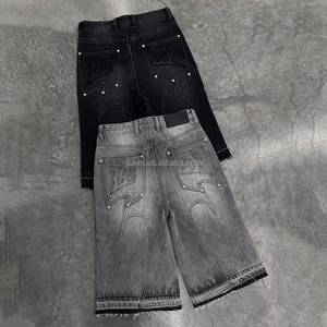 <span class=keywords><strong>Pantalones</strong></span> <span class=keywords><strong>Cortos</strong></span> de Mezclilla para Hombre, Estilo Y2K, Corte Holgado, Efecto Desgastado, Lavado Ácido, con Rasgaduras, Largura hasta la Rodilla, Premium - Product Image 3