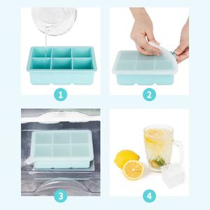 High Quality BPA Free Food Grade Silicone Square Shaped Ice <b>Cube</b> Tray Removable Lid Ice Cream Tools - Product Image 5