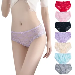 Free Sample OEM women's free size caut Sexy Lace Transparent nylon Panties Underwear for girl