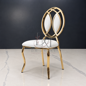 Double Oval Ring Back <b>Gold</b> Stainless Steel Wedding <b>Chair</b> with White Cushion for Wedding and Banquet Events Event Seating - Product Image 1