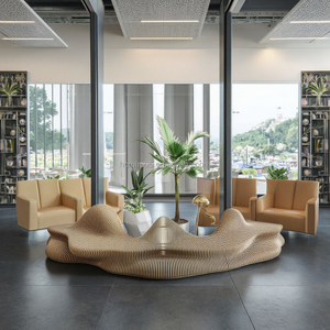 Panca Moderna Personalizzata in Legno Ondulato, Sedia Artistica alla Moda per Interni/Esterni, Ideale per Sala <span class=keywords><strong>d</strong></span>'<span class=keywords><strong>Attesa</strong></span> Ospedaliera e Decorazione - Product Image 4