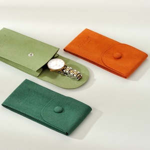 Custom Logo Jewelry Pouch Packaging Green Microfiber Snap Button <b>Gift</b> Bag Watch Pouch - Product Image 1