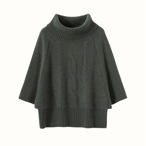 Maglione Poncho da <span class=keywords><strong>Donna</strong></span> in Cashmere <span class=keywords><strong>Marrone</strong></span> a Collo Alto con Lavorazione a Trecce - Product Image 5