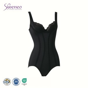 OEM Custom Women's Black <b>Tummy</b> <b>Control</b> Bodysuit Shapewear with Lace Trim Firm Support Daily Wear - Product Image 1
