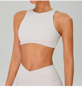Wholesale Women's High Neck Cutout <b>Back</b> Sports Bra Removable Padded Yoga Bra <b>Low</b> Impact Pilates Workout Crop <b>Top</b> OEM ODM - Product Image 1