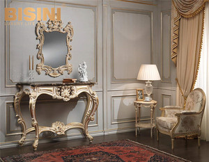 <span class=keywords><strong>Consolle</strong></span> <span class=keywords><strong>e</strong></span> Specchio da Corridoio in Legno con Foglia d'Oro, Mobili Antichi di Lusso - Product Image 1