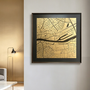 Stampa Metallica Astratta con Cornice, Mappa della Città in Lamina d'Oro, Decorazione Murale per Soggiorno e Hotel, Vendita all'Ingrosso - Product Image 2