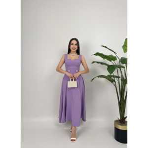 3023 เดรสผูกกระดุม ผ้าซาติน ทรงเอ คอเหลี่ยม เอวธรรมชาติ สีชมพูหวาน - Product Image 3