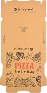 Hypafol Pizza Doos 100 Stuks 28x28x4cm Extra Ventilatiegaten Verfijnde Vouwbaar Voedselveilig Gerecycled Karton Bruin Verschillende Maten - Product Image 2