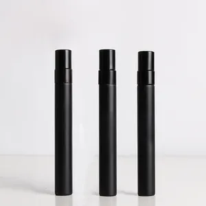 Flacone per campioni di profumo con blocco luminoso in vetro Spray per tubo tondo nero opaco da 10ml