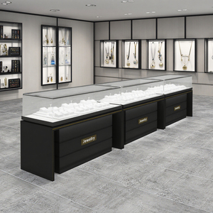 Comptoir de présentation de bijoux de luxe moderne avec éclairage LED, vitrine de vente au détail en verre noir sur mesure pour boutique de bijoux en centre commercial - Product Image 1