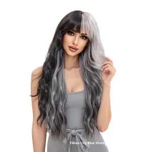 Halloween xuyên biên giới thời trang nữ toàn đầu tóc giả màu nâu nhạt phía trước sóng lớn Tóc Xoăn Dài với màu xám bạc nổi bật - Product Image 5