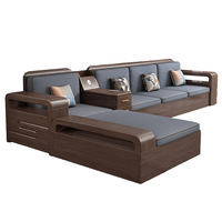 Ensemble de canapés en bois massif de style allemand en forme de L, petits salons, design moderne minimaliste, double usage, rangement, boîte haute, rembourrage en éponge