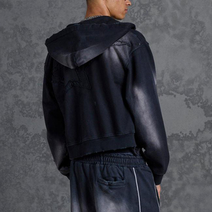 Ensemble sweat à capuche zippé et pantalon de survêtement unisexe KIingSen en polaire délavée, respirant, 400g, polyester/coton, style streetwear - Product Image 5