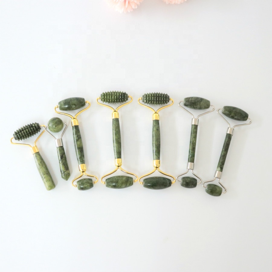 anti aging massage custom 100% genuine natural nephrite facial green jade derma face stone ball roller and gua sha massager set