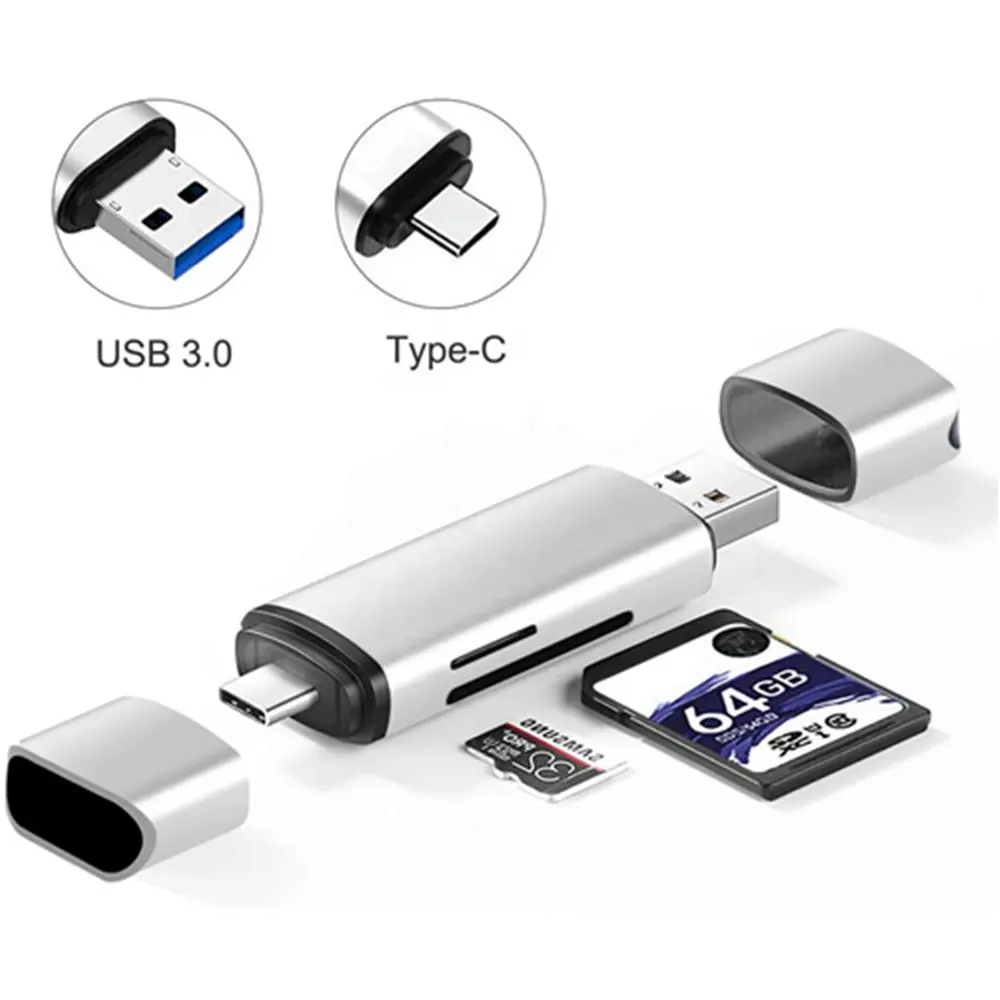 In Lega di alluminio 2 in 1 USB 3.0 di Tipo C di TF e SD lettore di Schede di OTG per Cellulari e Notebook PC E più