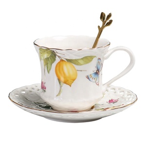 Wholesale European Lemon Pattern Phnom Penh Net Red Ceramic Afternoon <b>Tea</b> Coffee <b>Cup</b> <b>Set</b> - Product Image 1