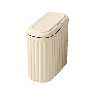 Oval <b>Cream</b> Waste <b>Bin</b> With Lid Push Button Indoor <b>Kitchen</b> Living Room Use 2025 Model Narrow Slot Design - Product Image 5